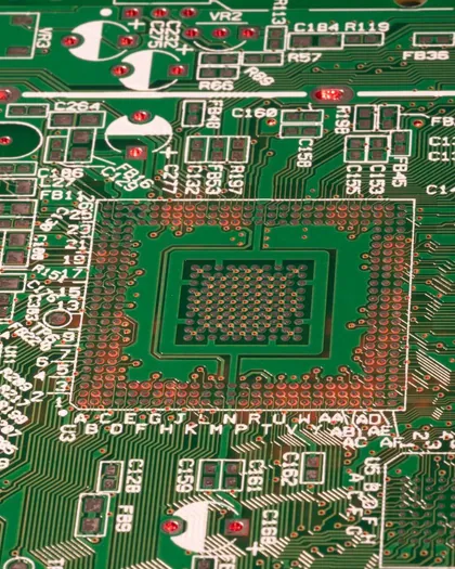 Close view of components on a printed circuit board